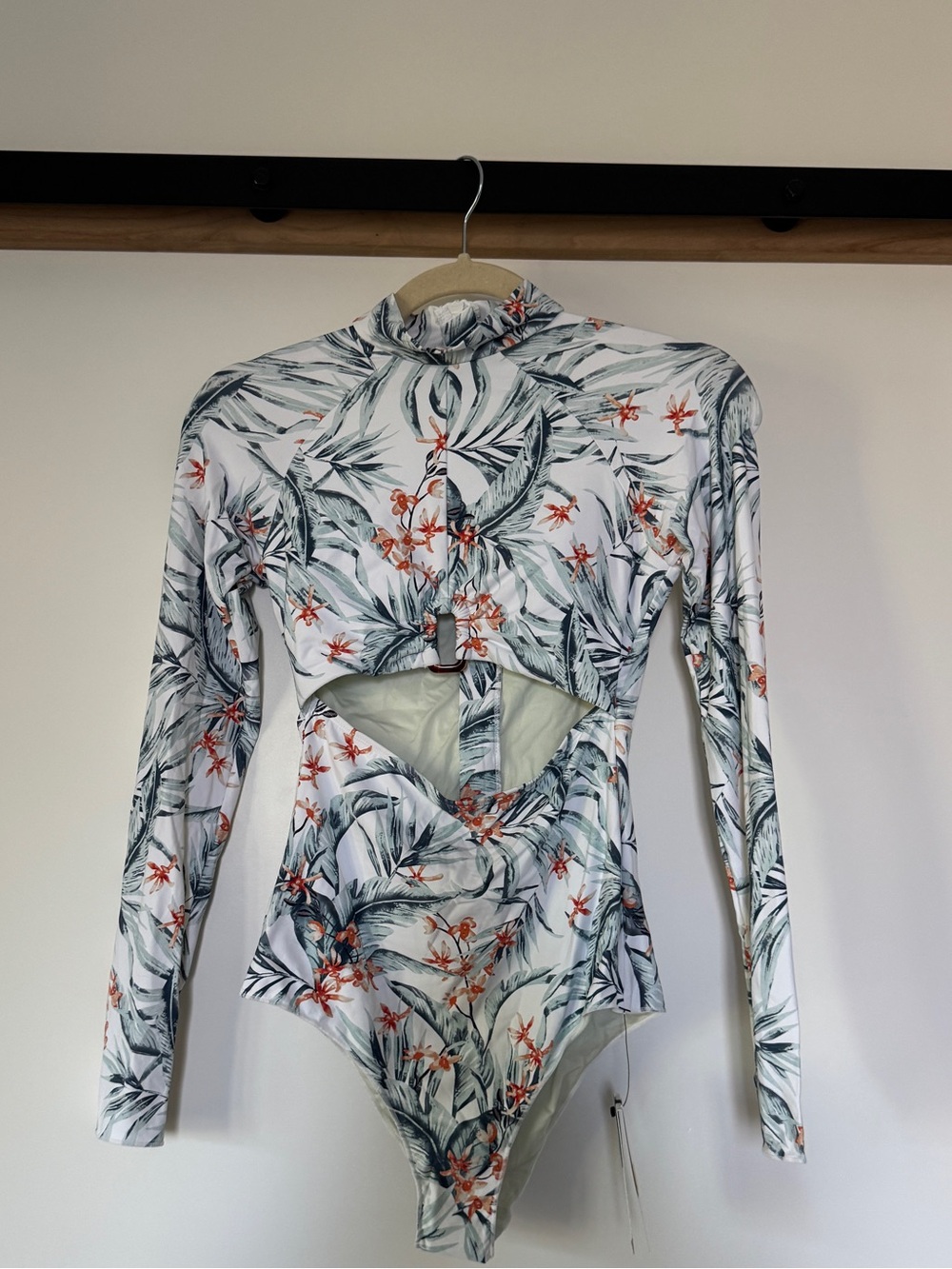 Rip Curl Tropical Cutout Long-Sleeve Bodysuit in White, Green & Orange